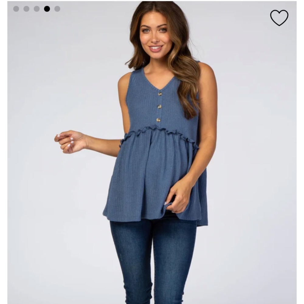 Pink Blush Maternity - 	Blue Waffle Knit Peplum Sleeveless Maternity